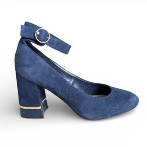 Tommy Hilfiger Suede Ankle Strap Block Heel Pumps Navy Blue Size 6